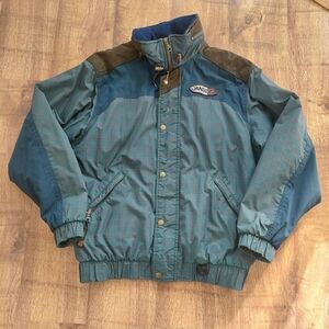 Orage Men's Blue and Green Jacket Vintage Ski Patterned 80s 90s M Plaid Suede
